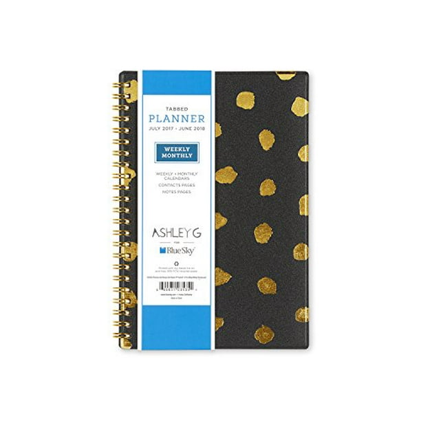 5 x 8 Twin-Wire Bound June 2018,Academic Year Weekly /& Monthly Planner Ashley G for Blue Sky July 2017 Messy Dot Design